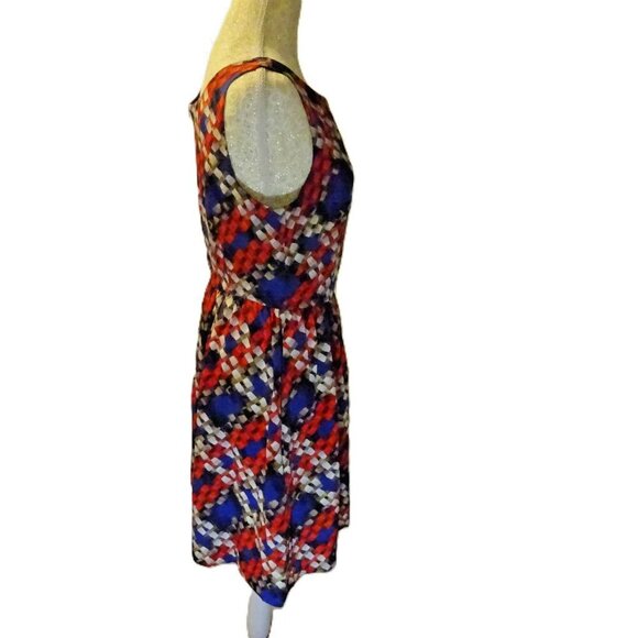 Trina Turk 100% Silk Fit & Flare Dress Size 6 Multicolor Geometric Sleeveless - Picture 4 of 9